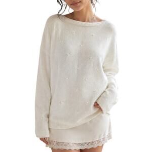 Vintage Rochelle Ivory Pearl Knit Romantic Sweater L